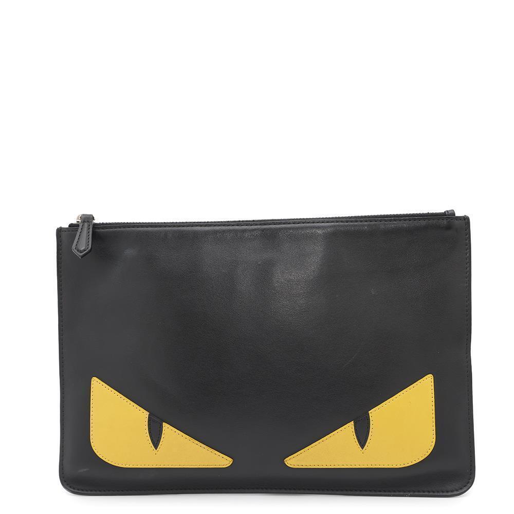 Fendi Clutch Bag Monster Bugs Eye Slim Shoulder Black